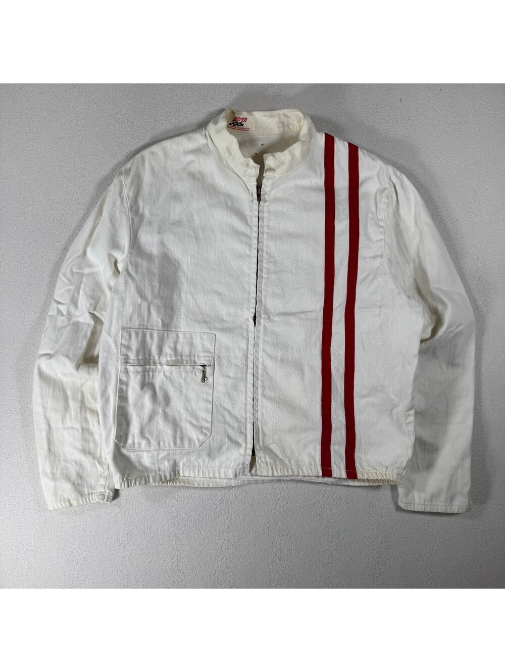 Vintage Worth 1960s Racing Cotton Zip Up Striped Jacket Sz L